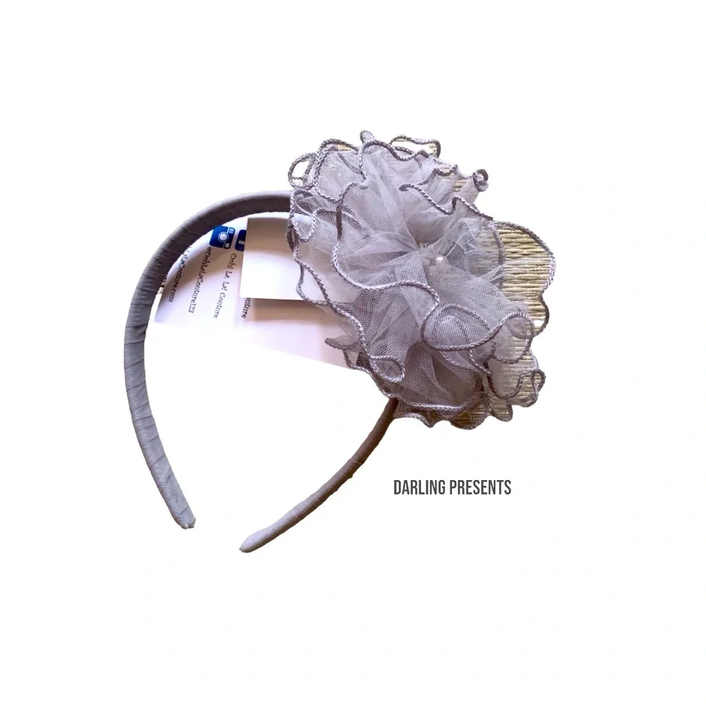 Ooh La La Couture Tulle Flower Headband Girls Color Gray